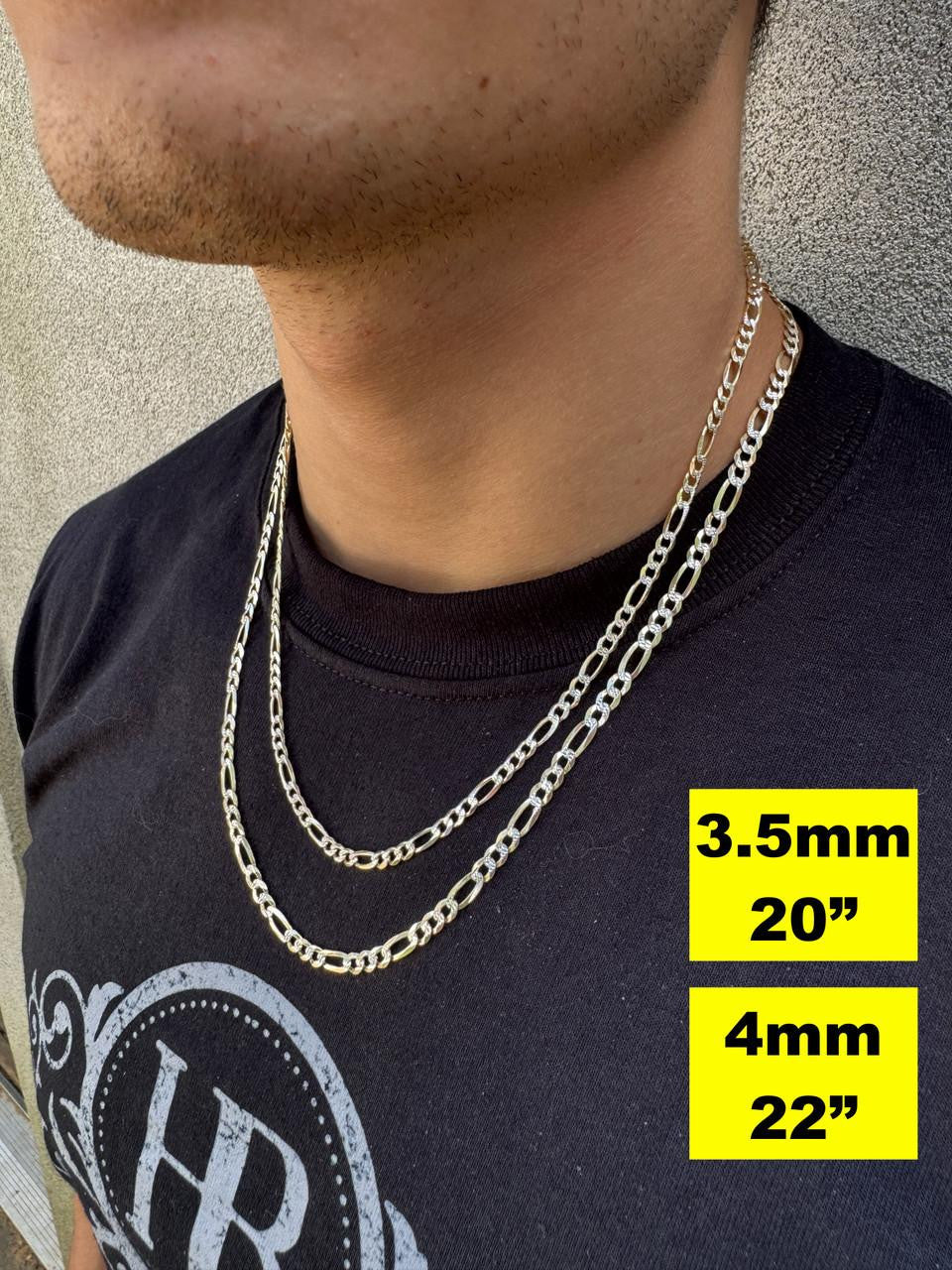 Figaro Link Chain Necklace Or Bracelet - Diamond Cut 14k Gold Vermeil 925 Sterling Silver - 6"-30" - 2.5mm-10mm