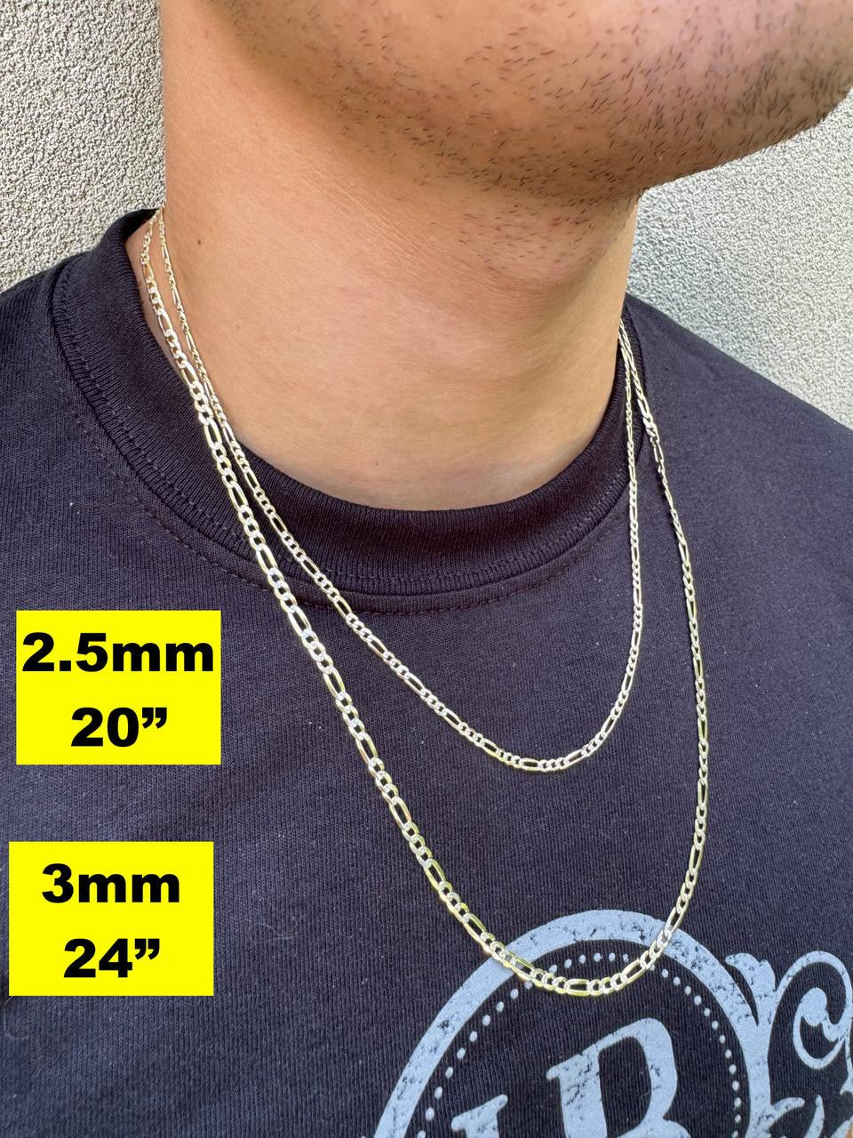 Figaro Link Chain Necklace Or Bracelet - Diamond Cut 14k Gold Vermeil 925 Sterling Silver - 6"-30" - 2.5mm-10mm