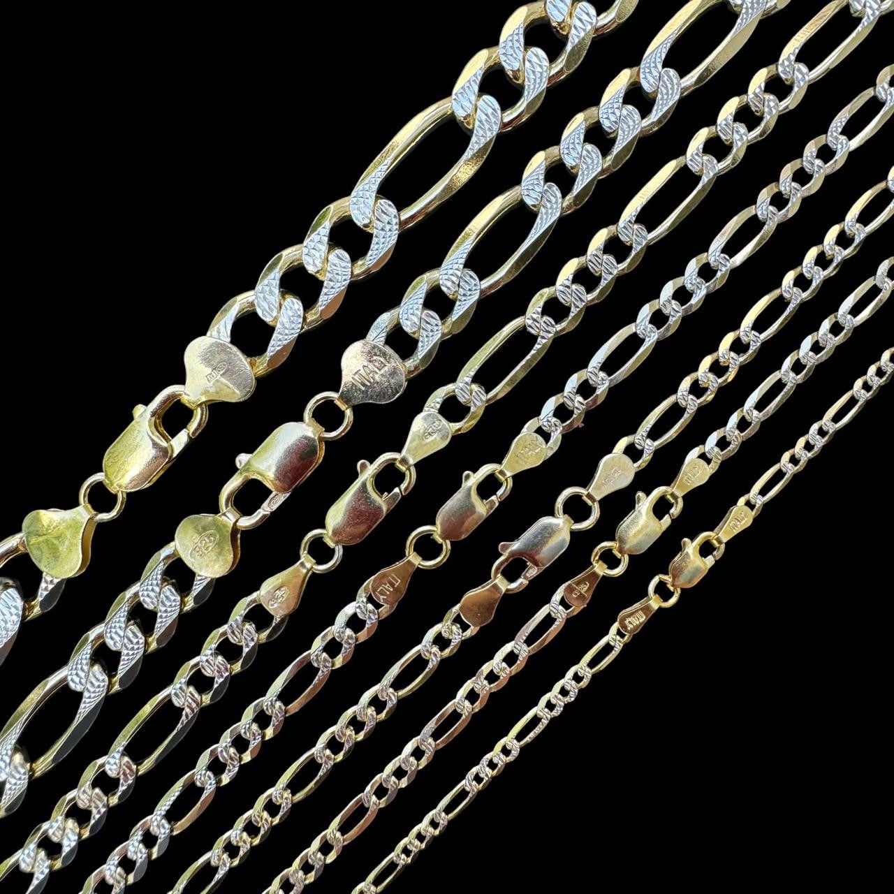 Figaro Link Chain Necklace Or Bracelet - Diamond Cut 14k Gold Vermeil 925 Sterling Silver - 6"-30" - 2.5mm-10mm