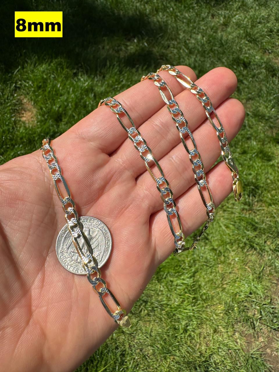Figaro Link Chain Necklace Or Bracelet - Diamond Cut 14k Gold Vermeil 925 Sterling Silver - 6"-30" - 2.5mm-10mm