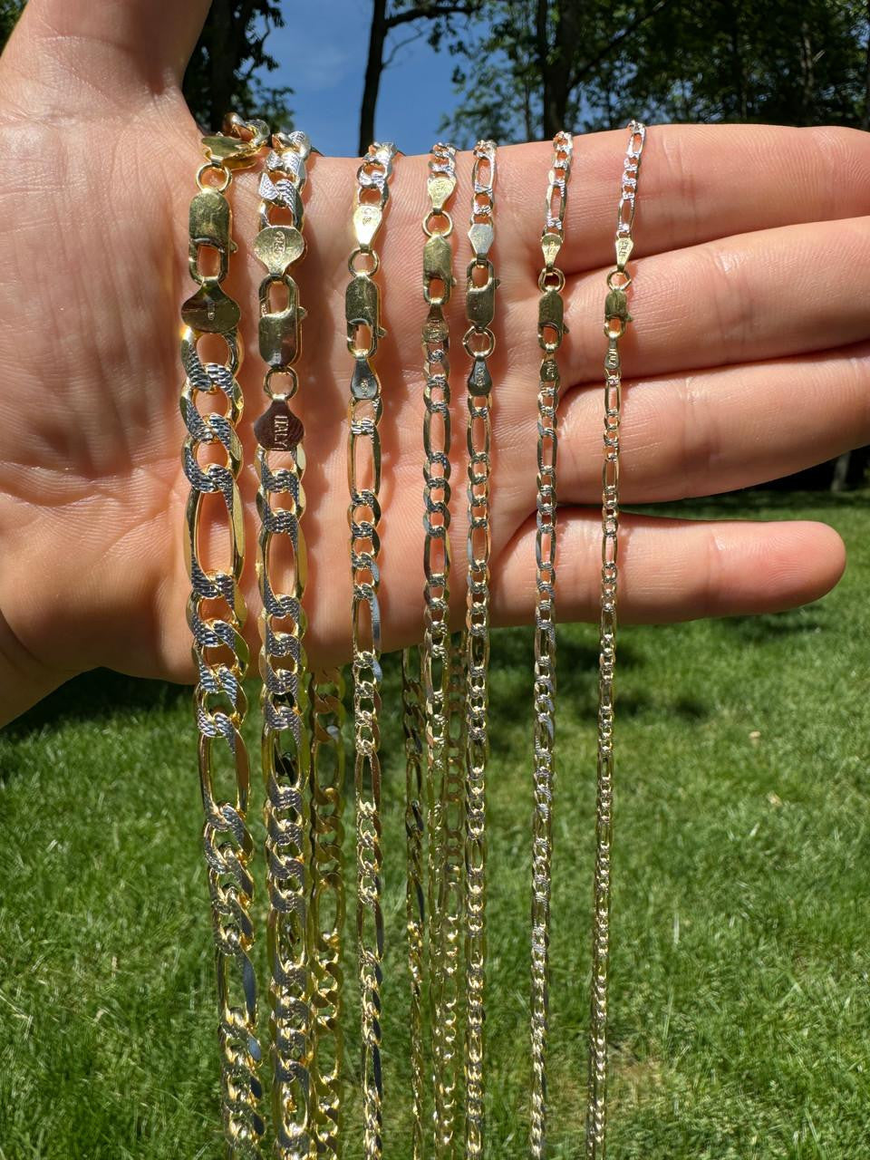 Figaro Link Chain Necklace Or Bracelet - Diamond Cut 14k Gold Vermeil 925 Sterling Silver - 6"-30" - 2.5mm-10mm