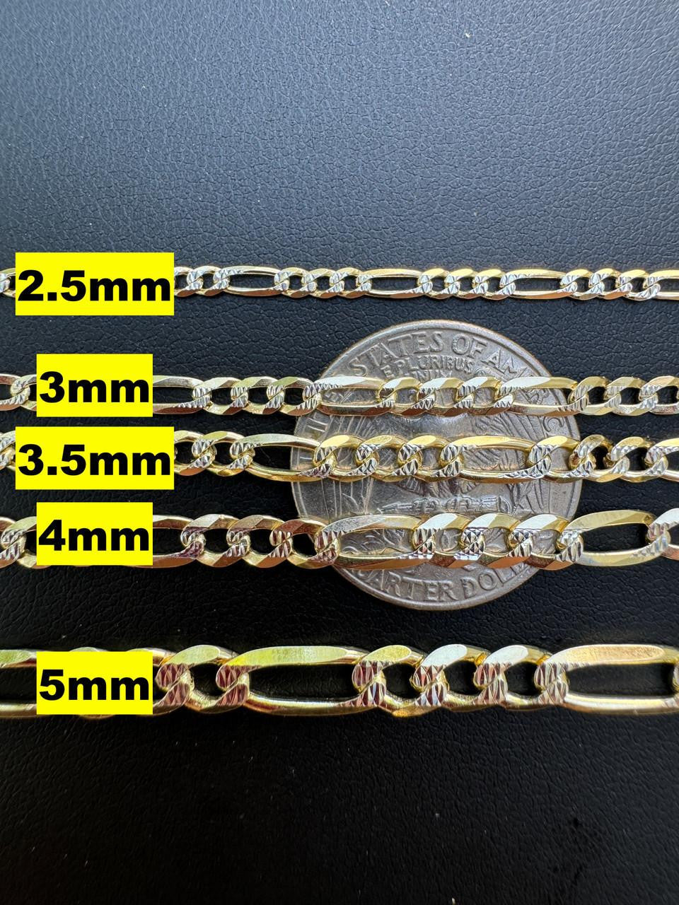 Figaro Link Chain Necklace Or Bracelet - Diamond Cut 14k Gold Vermeil 925 Sterling Silver - 6"-30" - 2.5mm-10mm