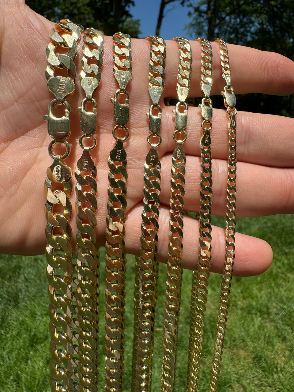 Flat Curb Cuban Chain Necklace - 14k Gold Vermeil 925 Sterling Silver - 16"-30" - 3mm-10.5mm