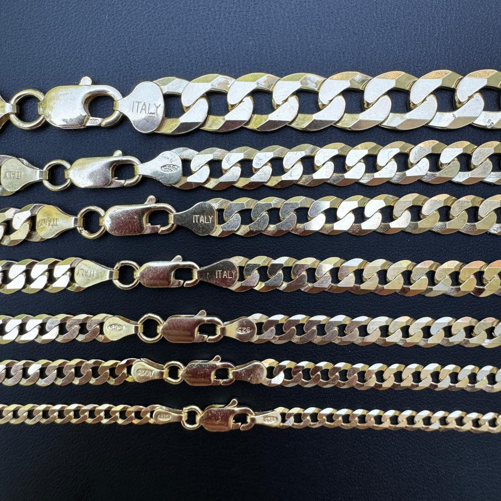 Flat Curb Cuban Chain Necklace - 14k Gold Vermeil 925 Sterling Silver - 16"-30" - 3mm-10.5mm