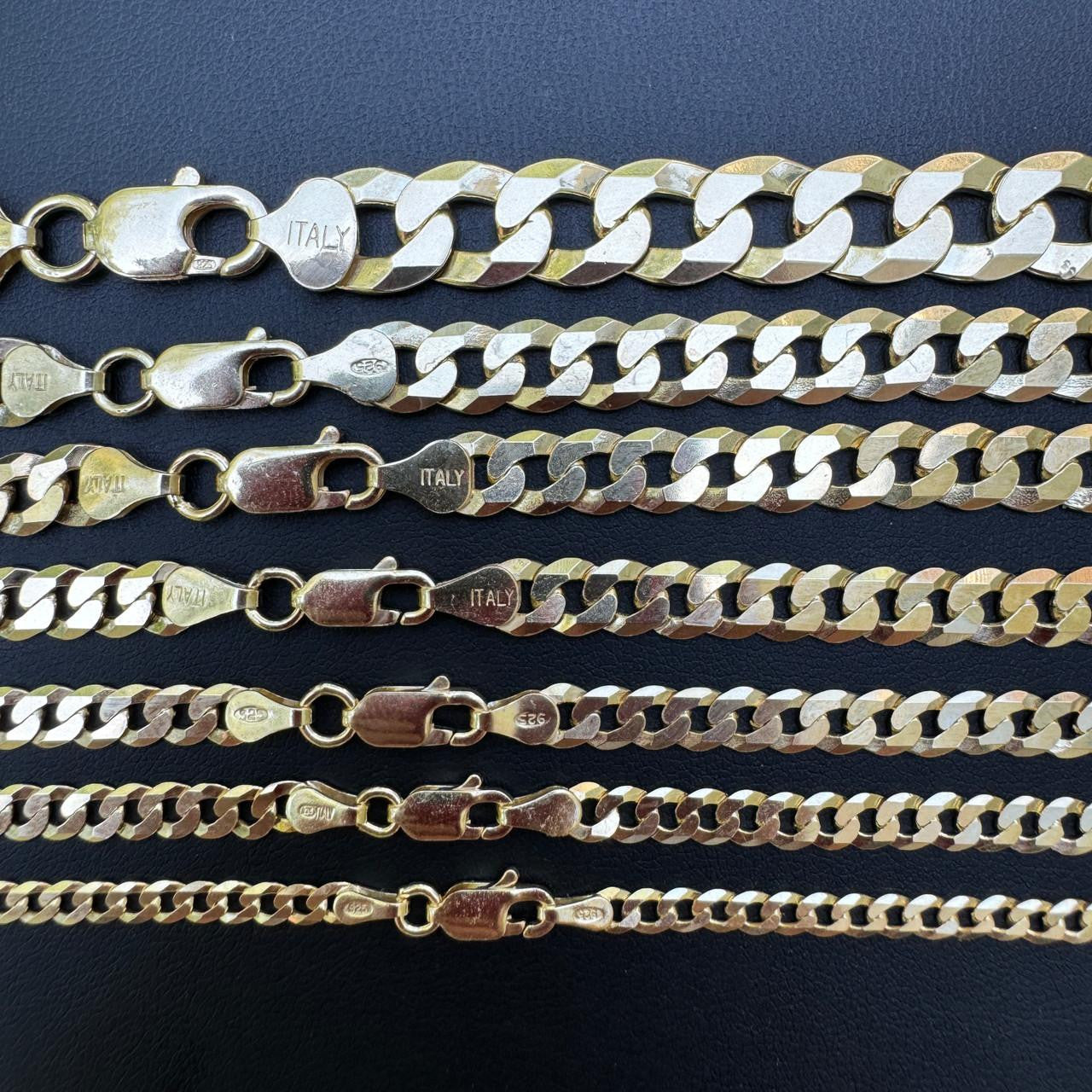 Flat Curb Cuban Chain Necklace - 14k Gold Vermeil 925 Sterling Silver - 16"-30" - 3mm-10.5mm