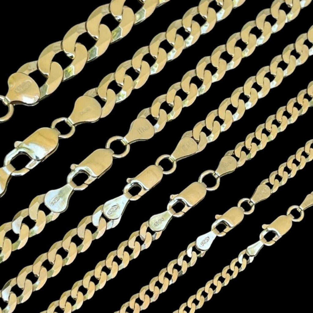 Flat Curb Cuban Chain Necklace - 14k Gold Vermeil 925 Sterling Silver - 16"-30" - 3mm-10.5mm