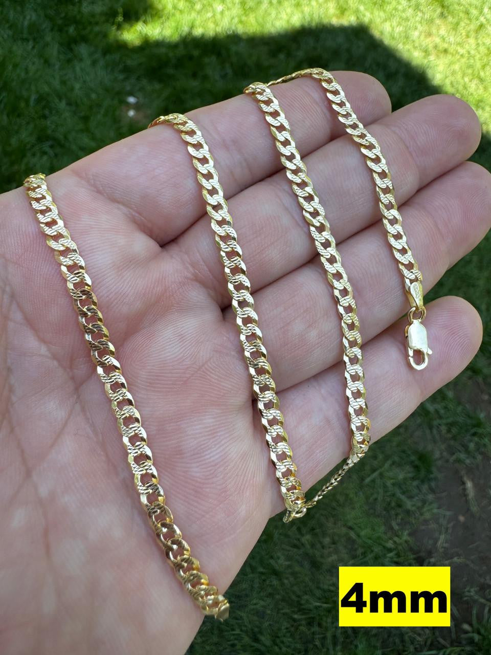 Flat Curb Cuban Chain Necklace - Diamond Cut 14k Gold Vermeil 925 Sterling Silver - 16"-30" - 3mm-10.5mm