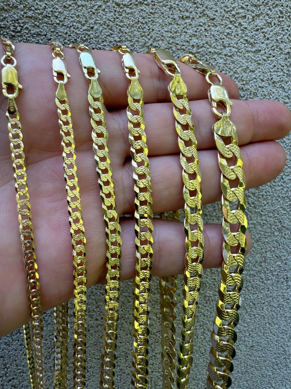 Flat Curb Cuban Chain Necklace - Diamond Cut 14k Gold Vermeil 925 Sterling Silver - 16"-30" - 3mm-10.5mm