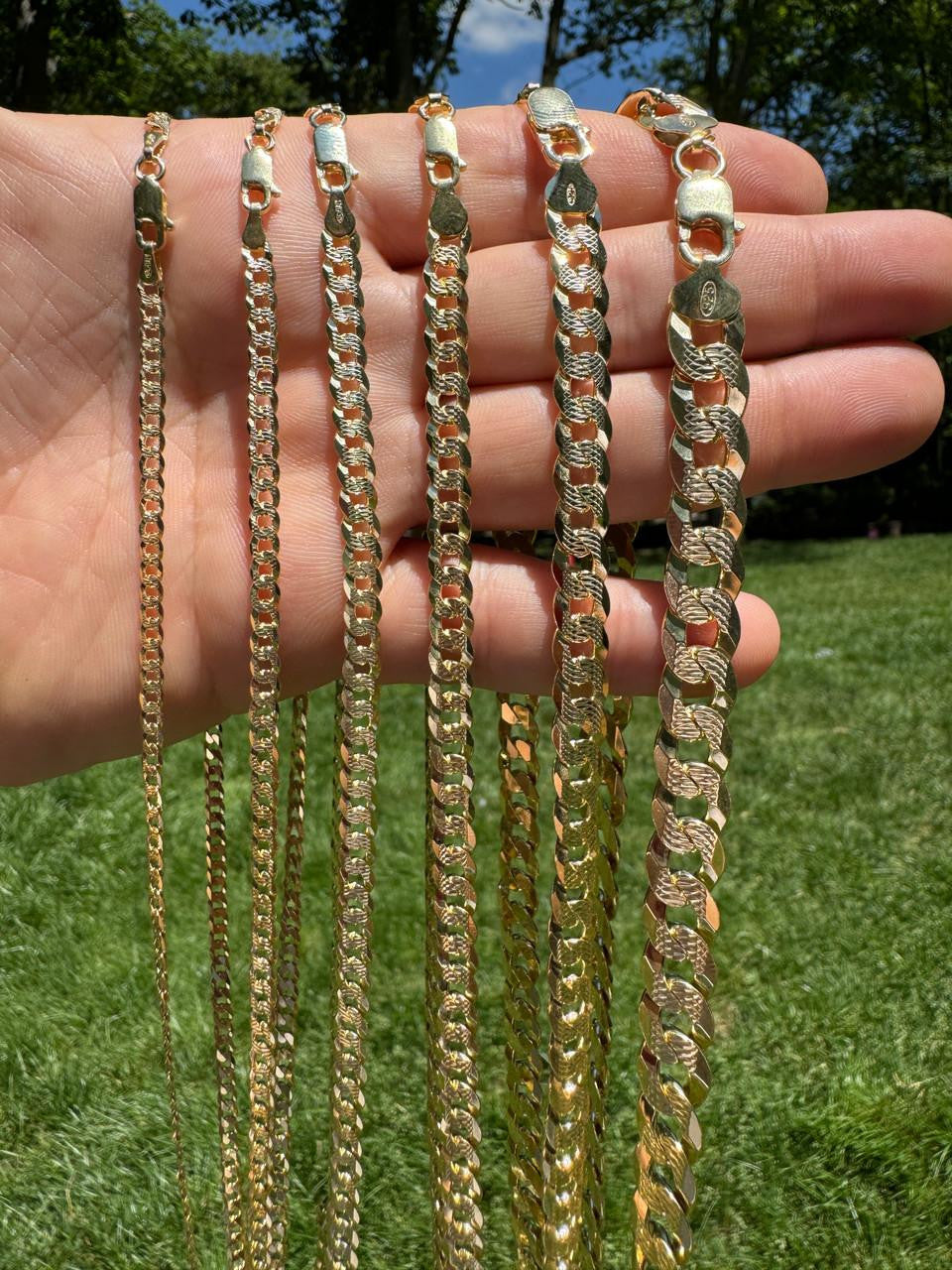 Flat Curb Cuban Chain Necklace - Diamond Cut 14k Gold Vermeil 925 Sterling Silver - 16"-30" - 3mm-10.5mm