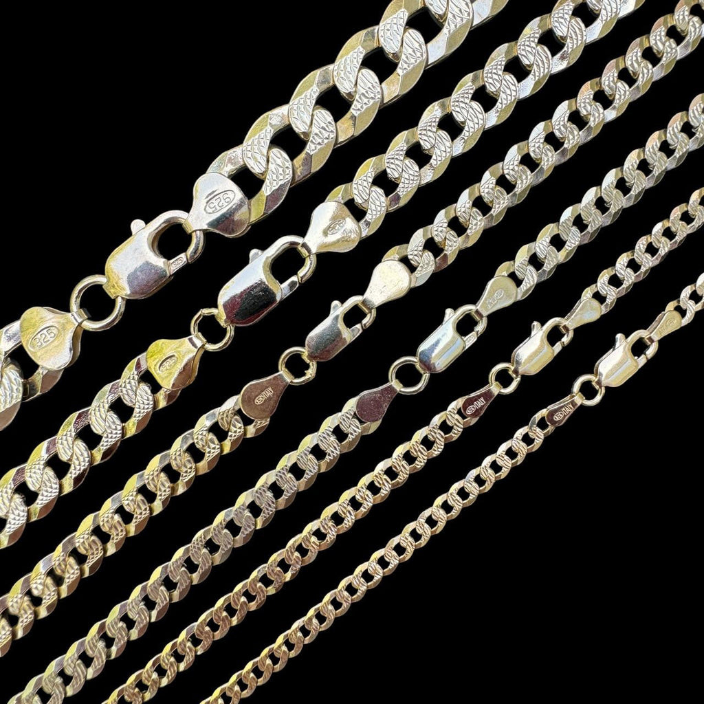 Flat Curb Cuban Chain Necklace - Diamond Cut 14k Gold Vermeil 925 Sterling Silver - 16"-30" - 3mm-10.5mm