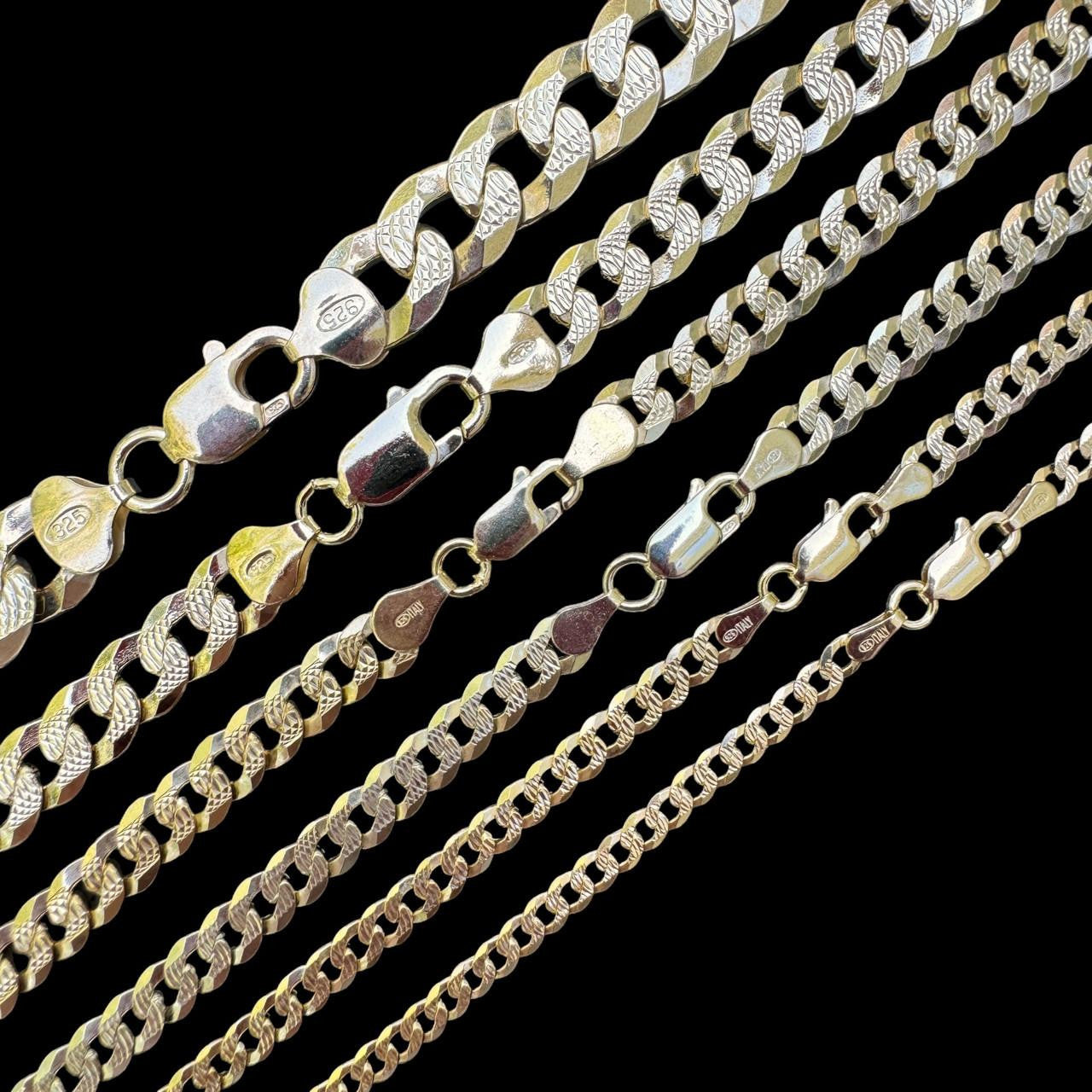 Flat Curb Cuban Chain Necklace - Diamond Cut 14k Gold Vermeil 925 Sterling Silver - 16"-30" - 3mm-10.5mm