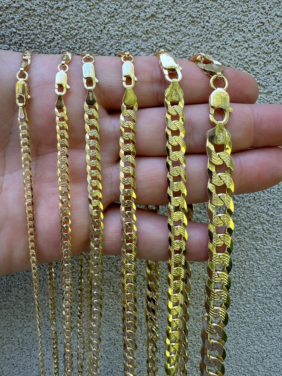 Flat Curb Cuban Chain Necklace - Diamond Cut 14k Gold Vermeil 925 Sterling Silver - 16"-30" - 3mm-10.5mm