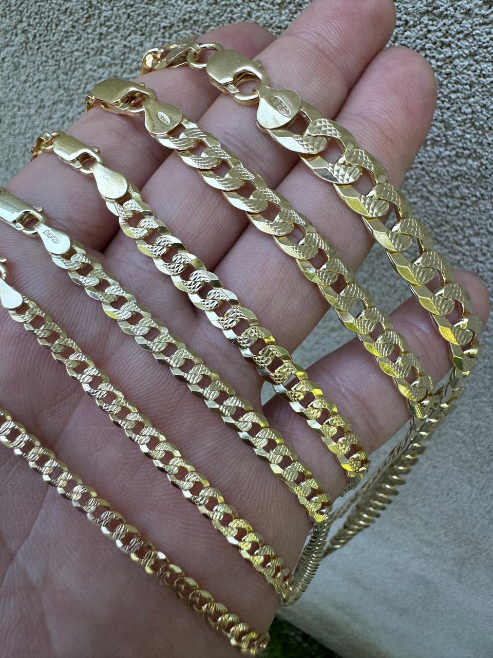 Flat Curb Cuban Chain Necklace - Diamond Cut 14k Gold Vermeil 925 Sterling Silver - 16"-30" - 3mm-10.5mm