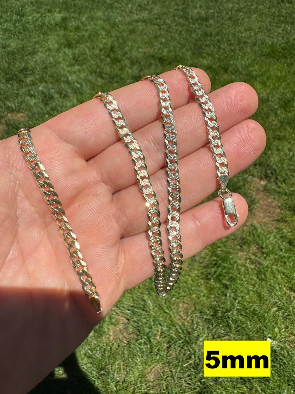 Flat Curb Cuban Chain Necklace - Diamond Cut 14k Gold Vermeil 925 Sterling Silver - 16"-30" - 3mm-10.5mm