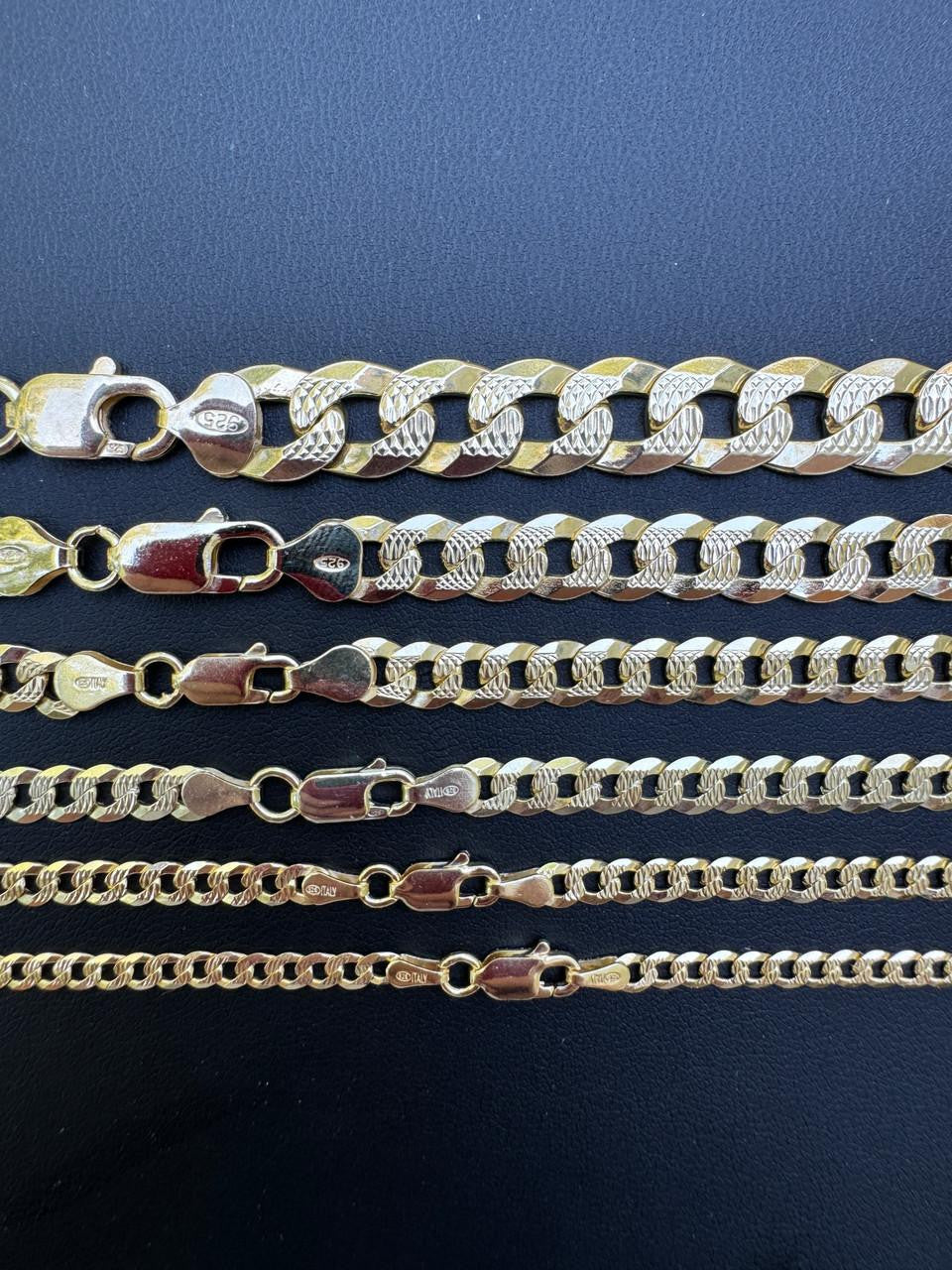Flat Curb Cuban Chain Necklace - Diamond Cut 14k Gold Vermeil 925 Sterling Silver - 16"-30" - 3mm-10.5mm