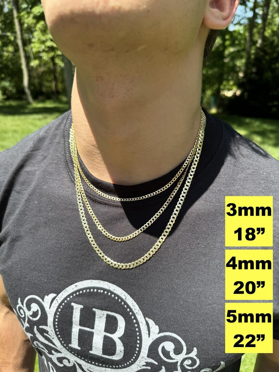 Flat Curb Cuban Chain Necklace - Diamond Cut 14k Gold Vermeil 925 Sterling Silver - 16"-30" - 3mm-10.5mm