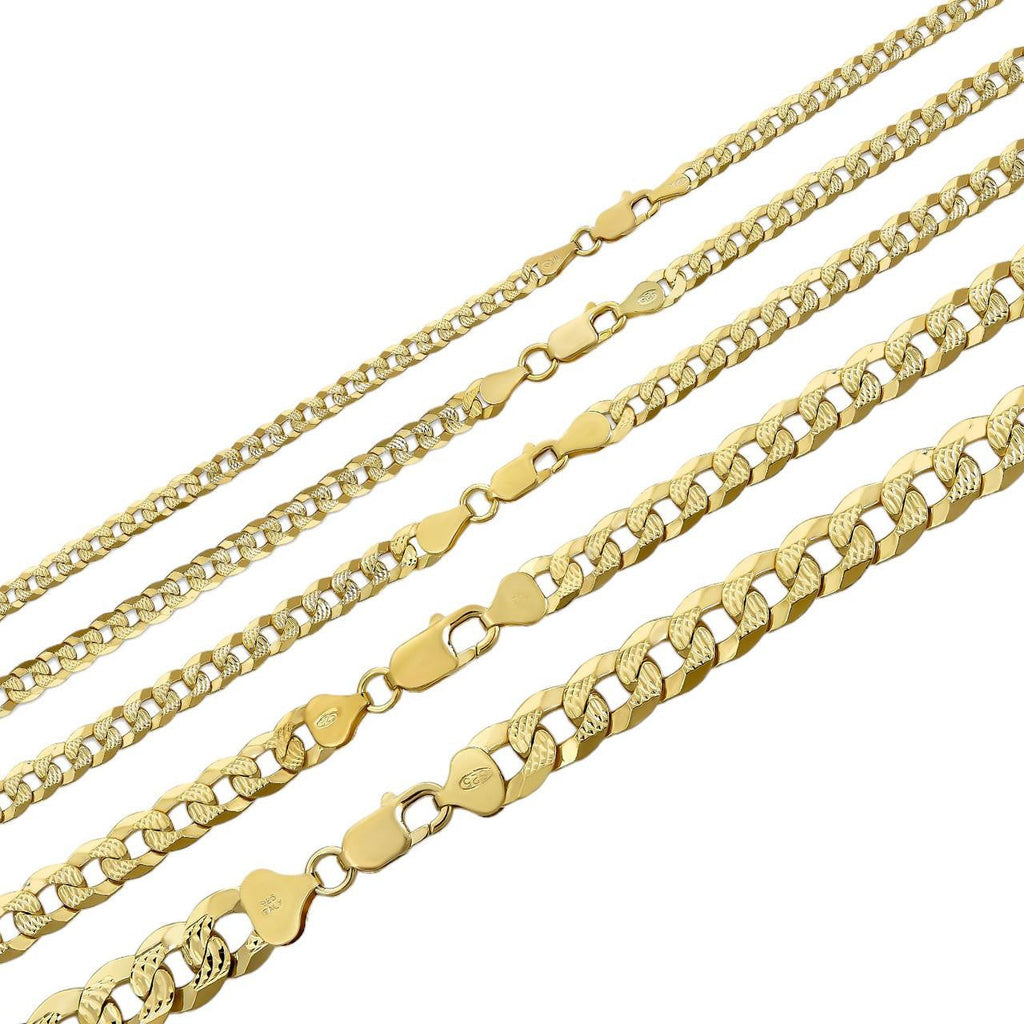 Flat Curb Cuban Chain Necklace - Diamond Cut 14k Gold Vermeil 925 Sterling Silver - 16"-30" - 3mm-10.5mm