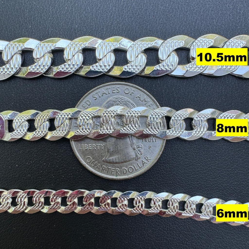 Flat Curb Cuban Chain Necklace - Diamond Cut 925 Sterling Silver - 16"-30" - 3mm-10.5mm