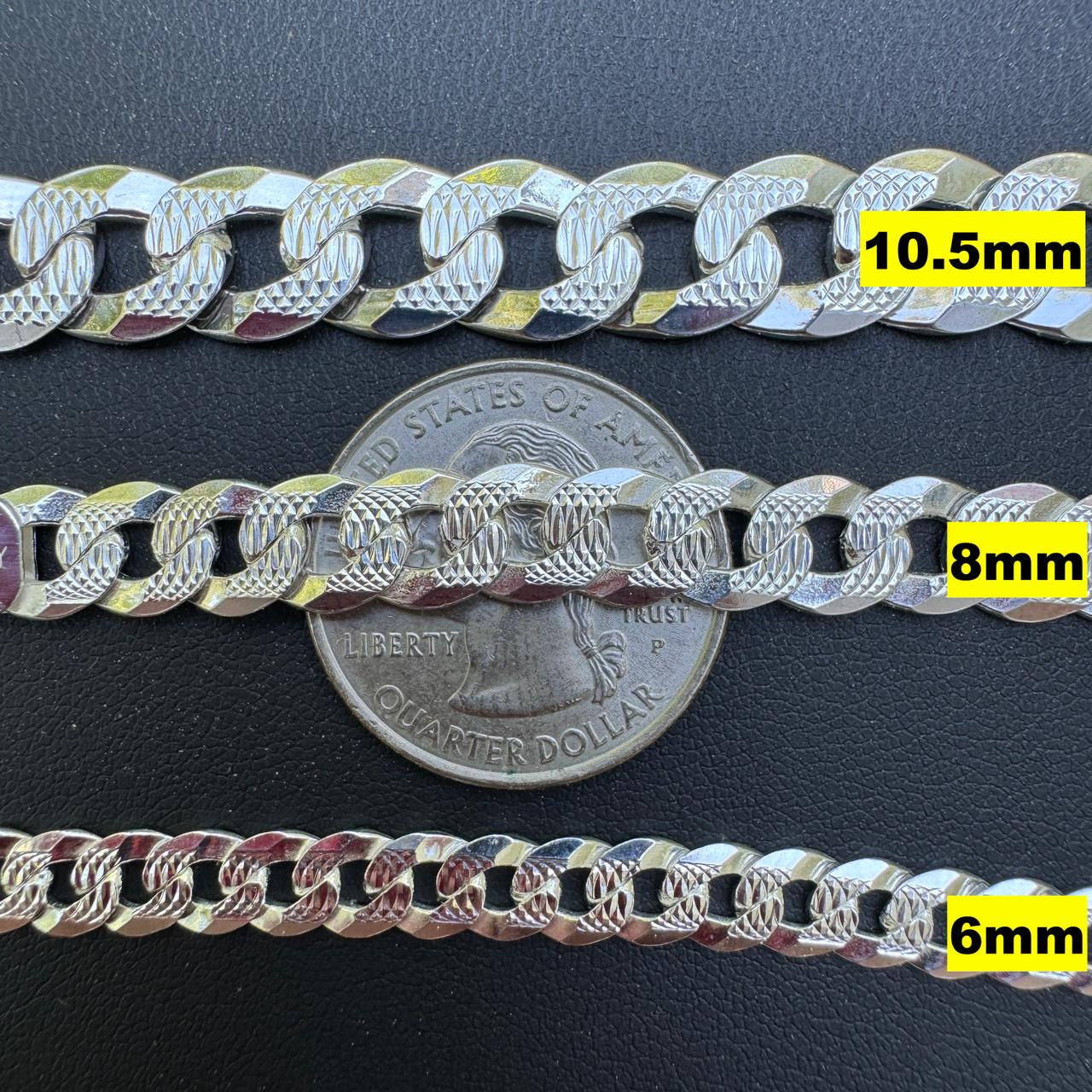 Flat Curb Cuban Chain Necklace - Diamond Cut 925 Sterling Silver - 16"-30" - 3mm-10.5mm