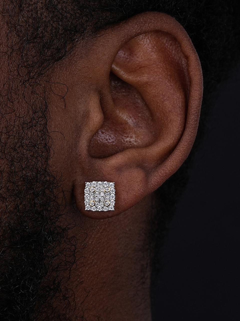 Four Corners Square Iced Out Earrings - 14k Gold Vermeil 925 Silver - CZ Stones - 10mm