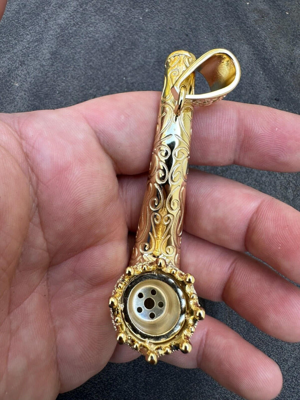 MOISSANITE Fully Functional Tobacco Or 420 Pipe Pendant - 14k Yellow Gold Vermeil Or 925 Silver - Large 3.5"