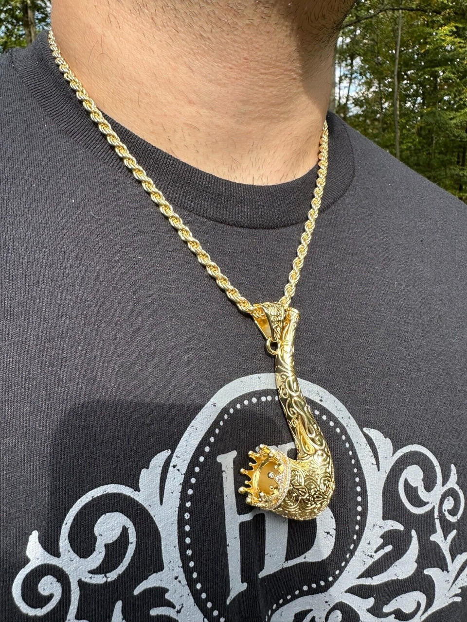 MOISSANITE Fully Functional Tobacco Or 420 Pipe Pendant - 14k Yellow Gold Vermeil Or 925 Silver - Large 3.5"