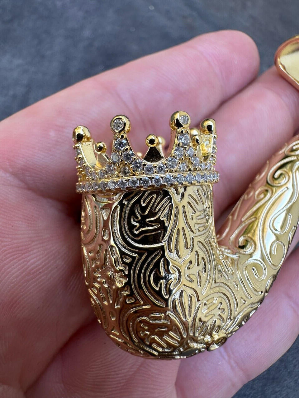 MOISSANITE Fully Functional Tobacco Or 420 Pipe Pendant - 14k Yellow Gold Vermeil Or 925 Silver - Large 3.5"