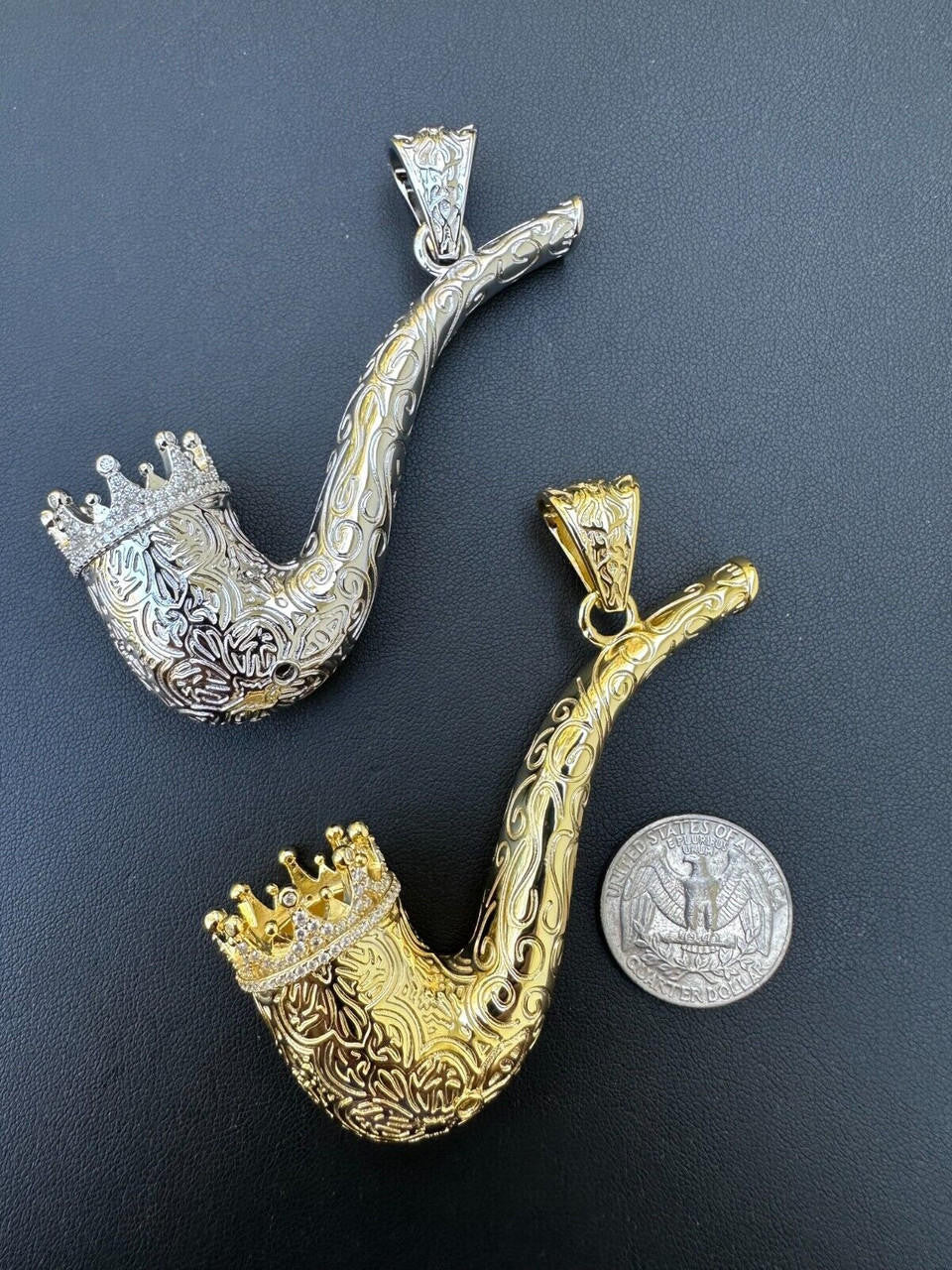 MOISSANITE Fully Functional Tobacco Or 420 Pipe Pendant - 14k Yellow Gold Vermeil Or 925 Silver - Large 3.5"