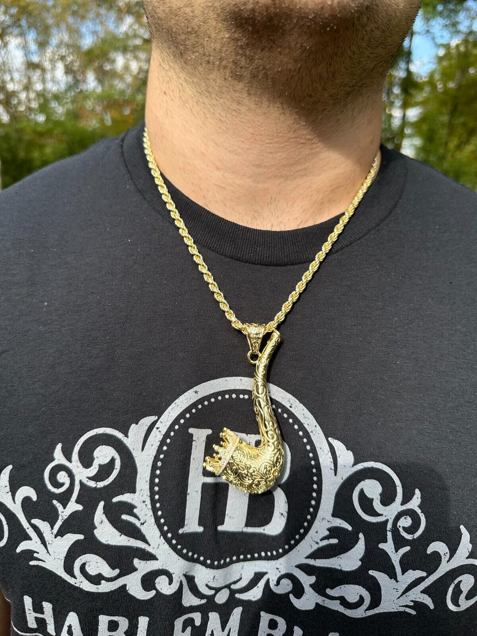 MOISSANITE Fully Functional Tobacco Or 420 Pipe Pendant - 14k Yellow Gold Vermeil Or 925 Silver - Large 3.5"
