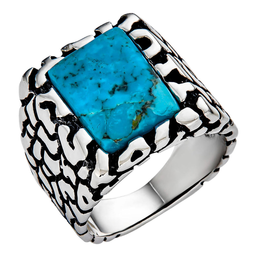 Goldminer's Nugget Ring - 925 Silver Oxidized - Genuine Blue Turquoise Stone