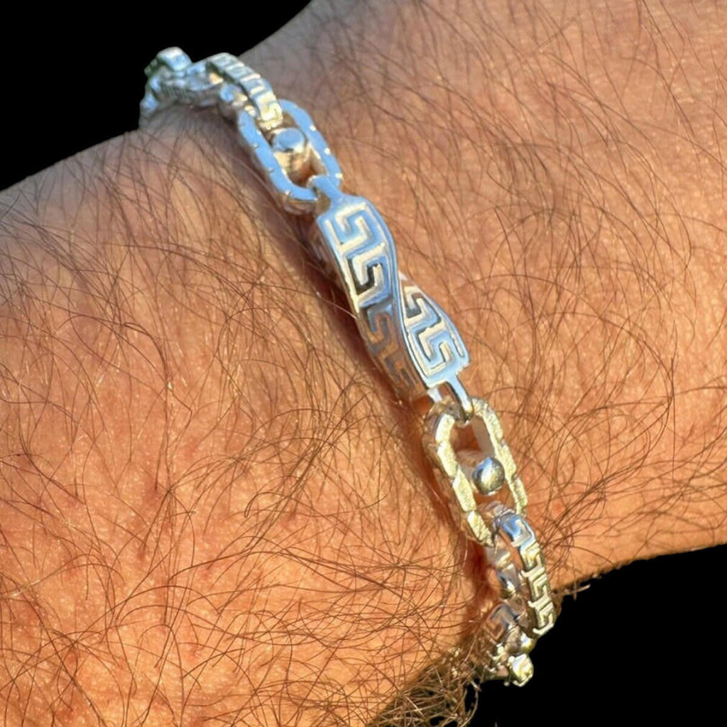 Greek Key Chain Bracelet - 925 Sterling Silver - 7"-9" - 7mm