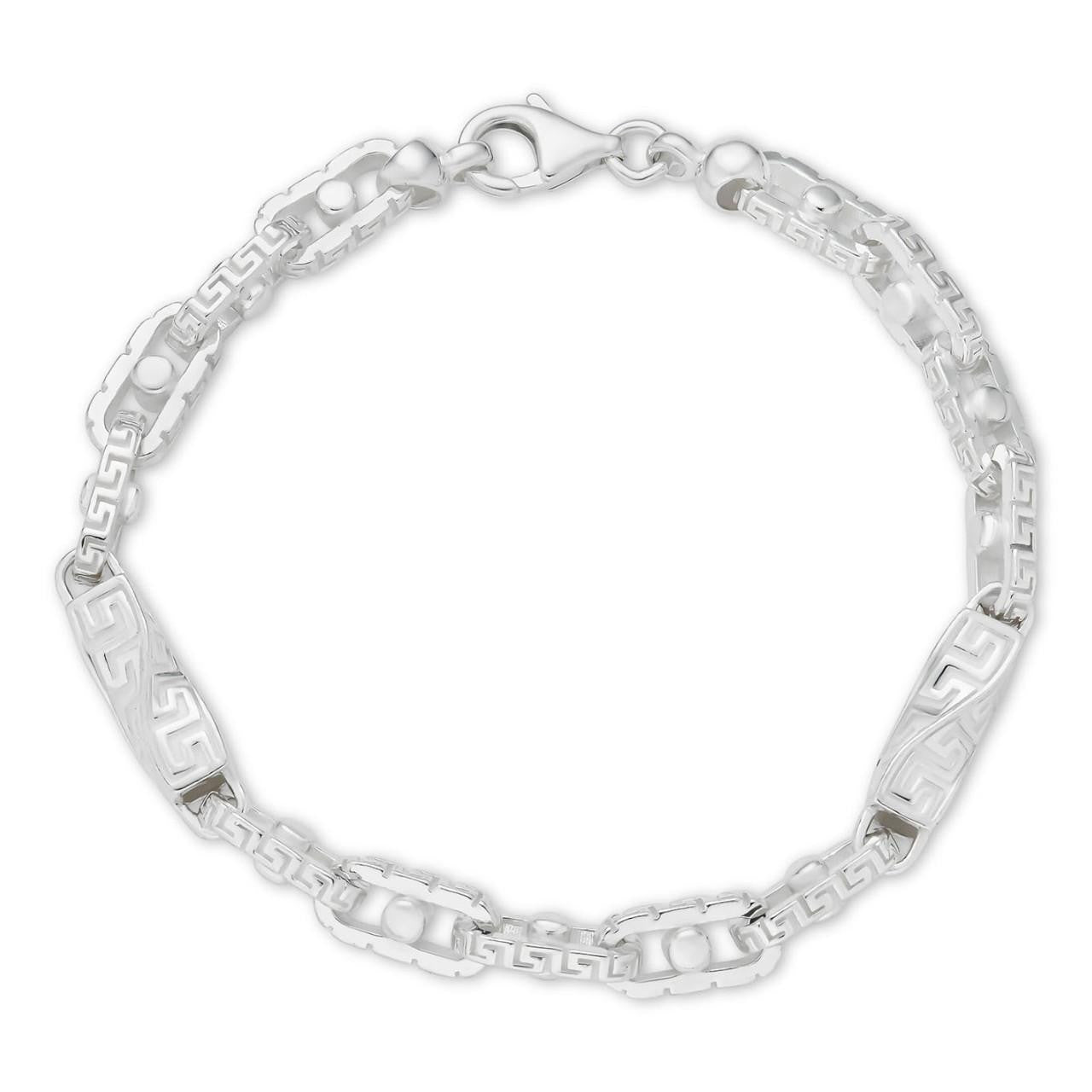 Greek Key Chain Bracelet - 925 Sterling Silver - 7"-9" - 7mm