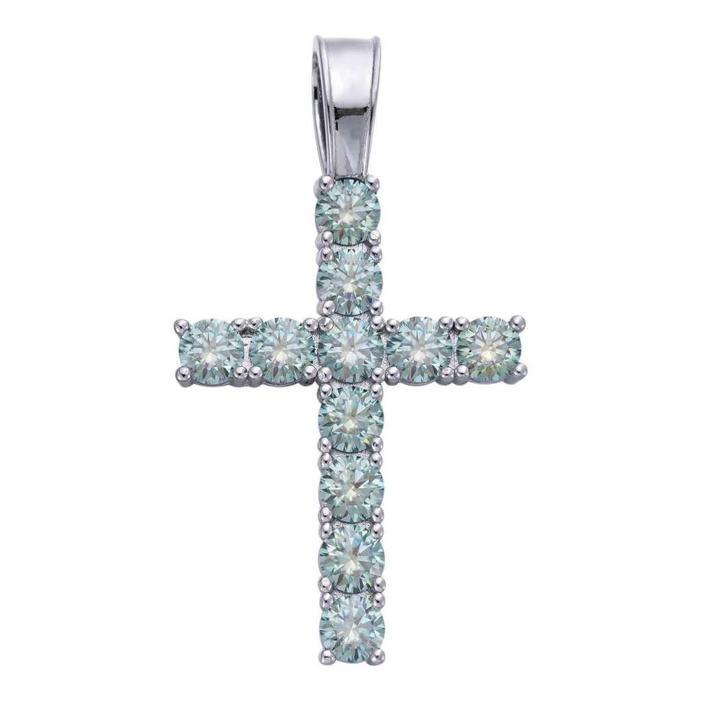 Green Blue MOISSANITE Tennis Cross - 925 Silver - 5 Sizes 0.75"-2.25"