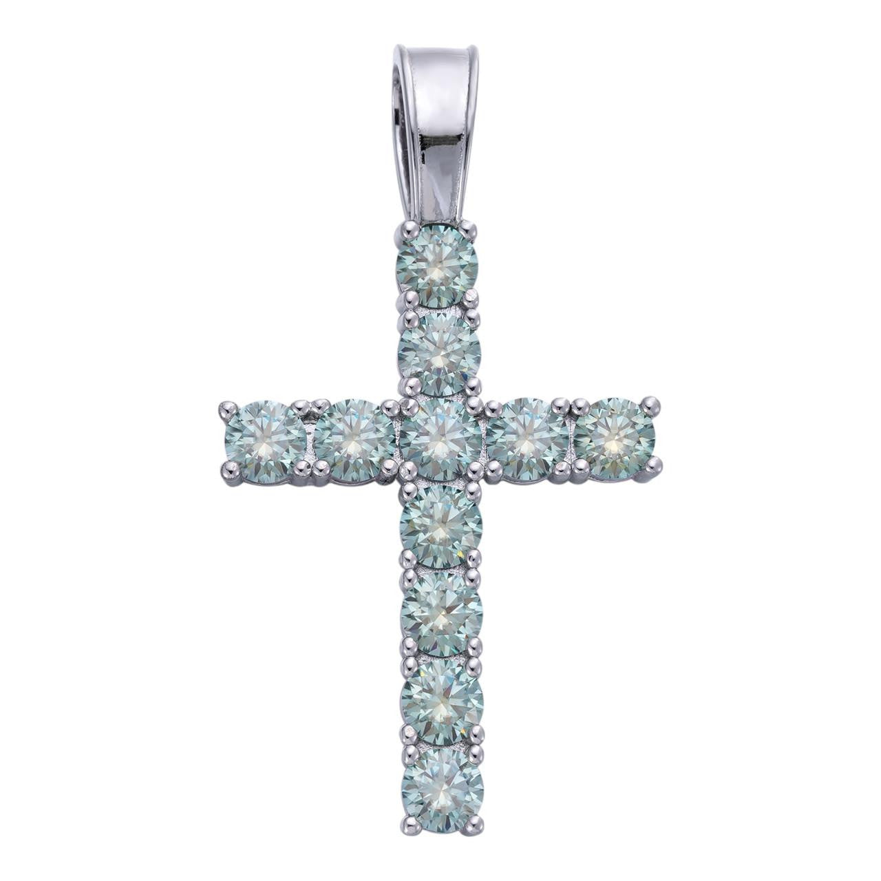 Green Blue MOISSANITE Tennis Cross - 925 Silver - 5 Sizes 0.75"-2.25"