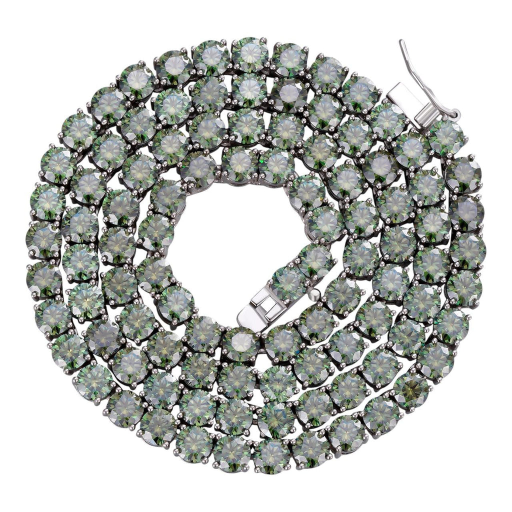 Green Tiffany Blue MOISSANITE Tennis Chain Necklace Iced Out - 925 Silver - 5mm - 16"-28"
