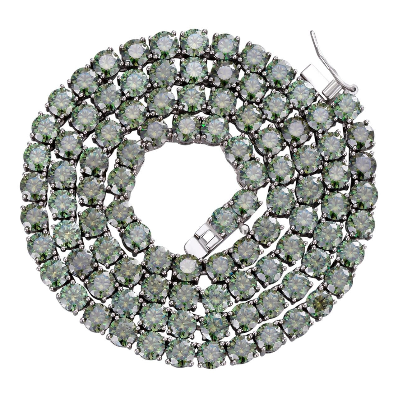 Green Tiffany Blue MOISSANITE Tennis Chain Necklace Iced Out - 925 Silver - 5mm - 16"-28"