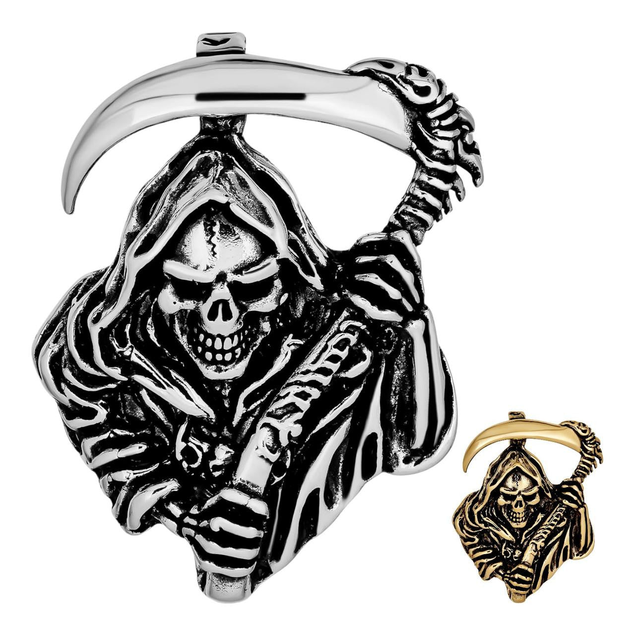 Grim Reaper Death Santa Muerte Pendant - 14k Gold Vermeil Or Oxidized 925 Silver - Medium 2"