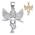 Guardian Micro Angel Hip Hop Pendant - 14k Gold Vermeil Or 925 Silver - CZ Stones - Small 1"