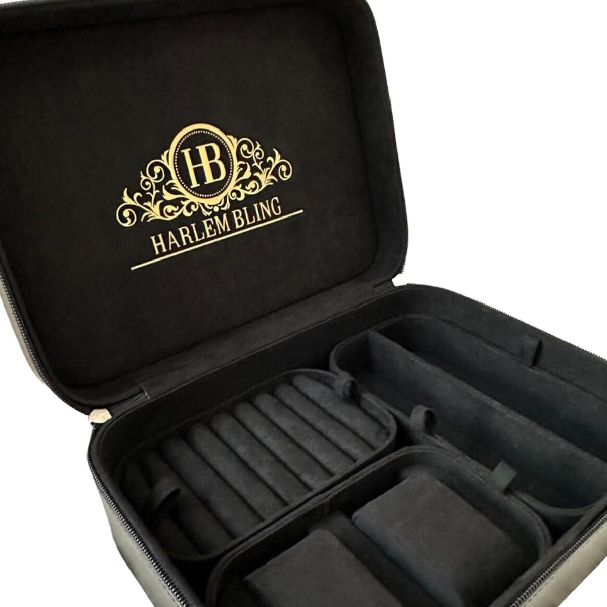 Harlembling Leather Travel Jewelry Box Carrying Case - Black
