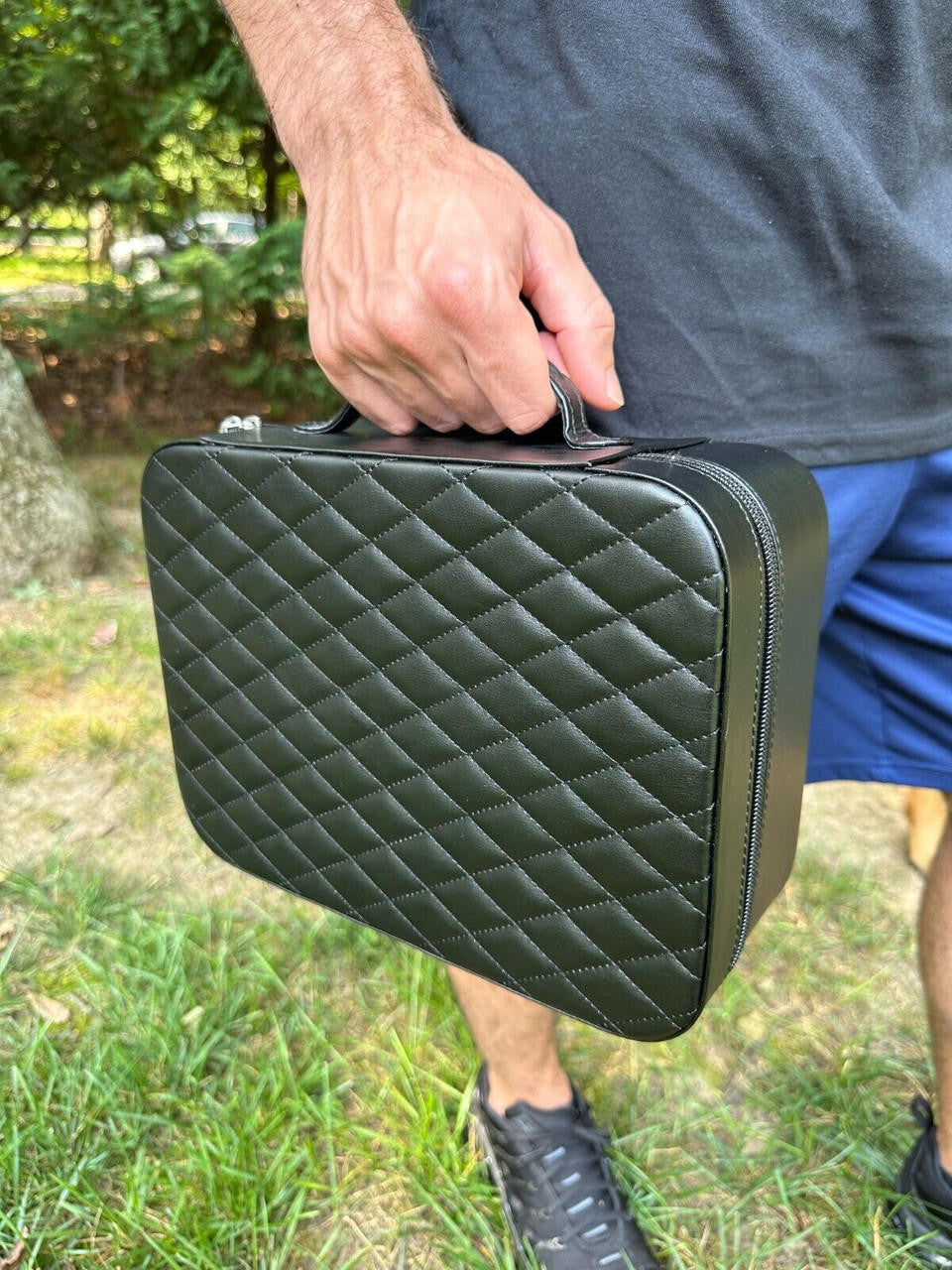 Harlembling Leather Travel Jewelry Box Carrying Case - Black