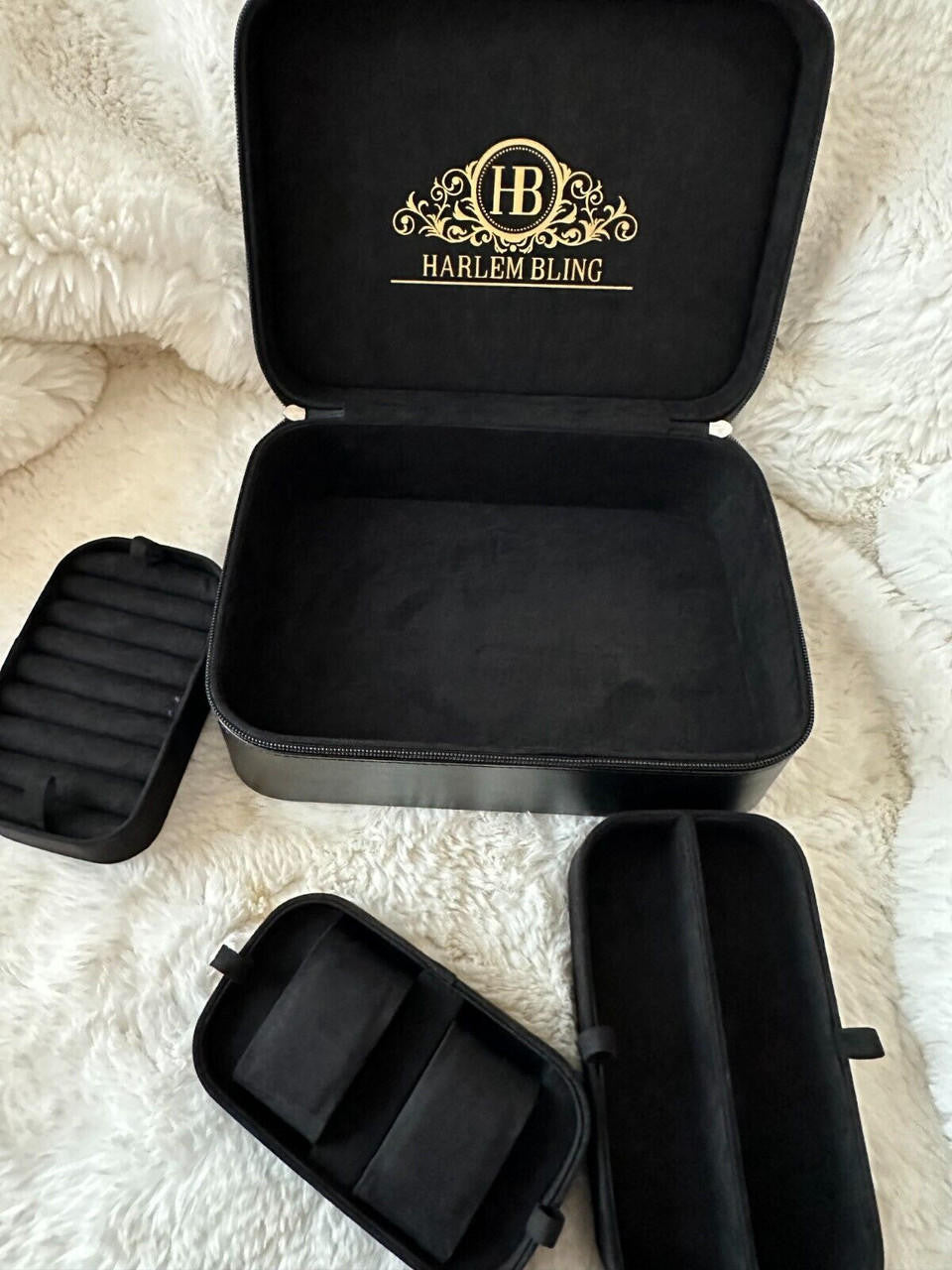 Harlembling Leather Travel Jewelry Box Carrying Case - Black