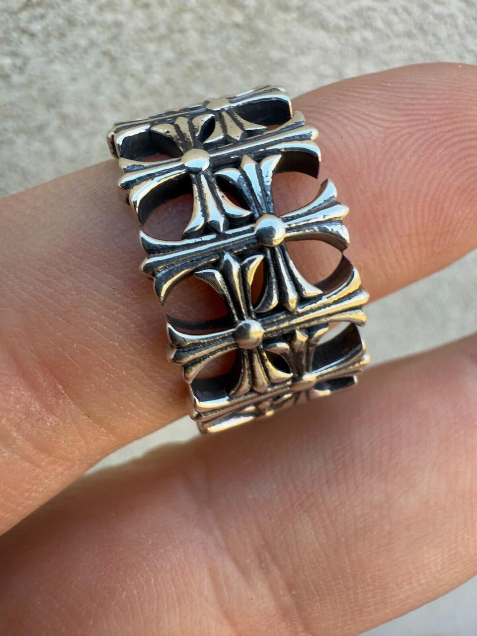 Hearts Chrome Cross Ring - 925 Silver Oxidized - Plain