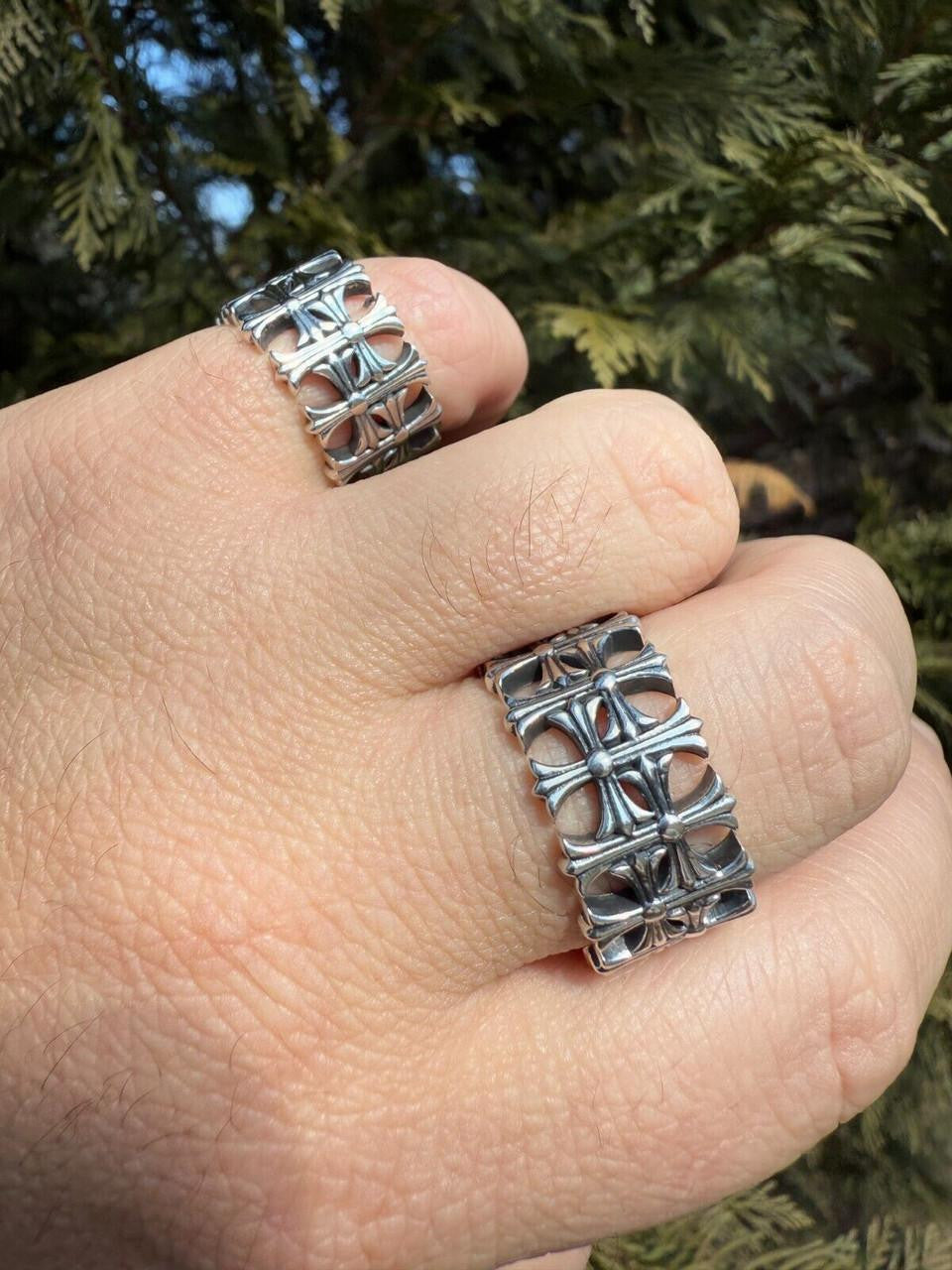 Hearts Chrome Cross Ring - 925 Silver Oxidized - Plain