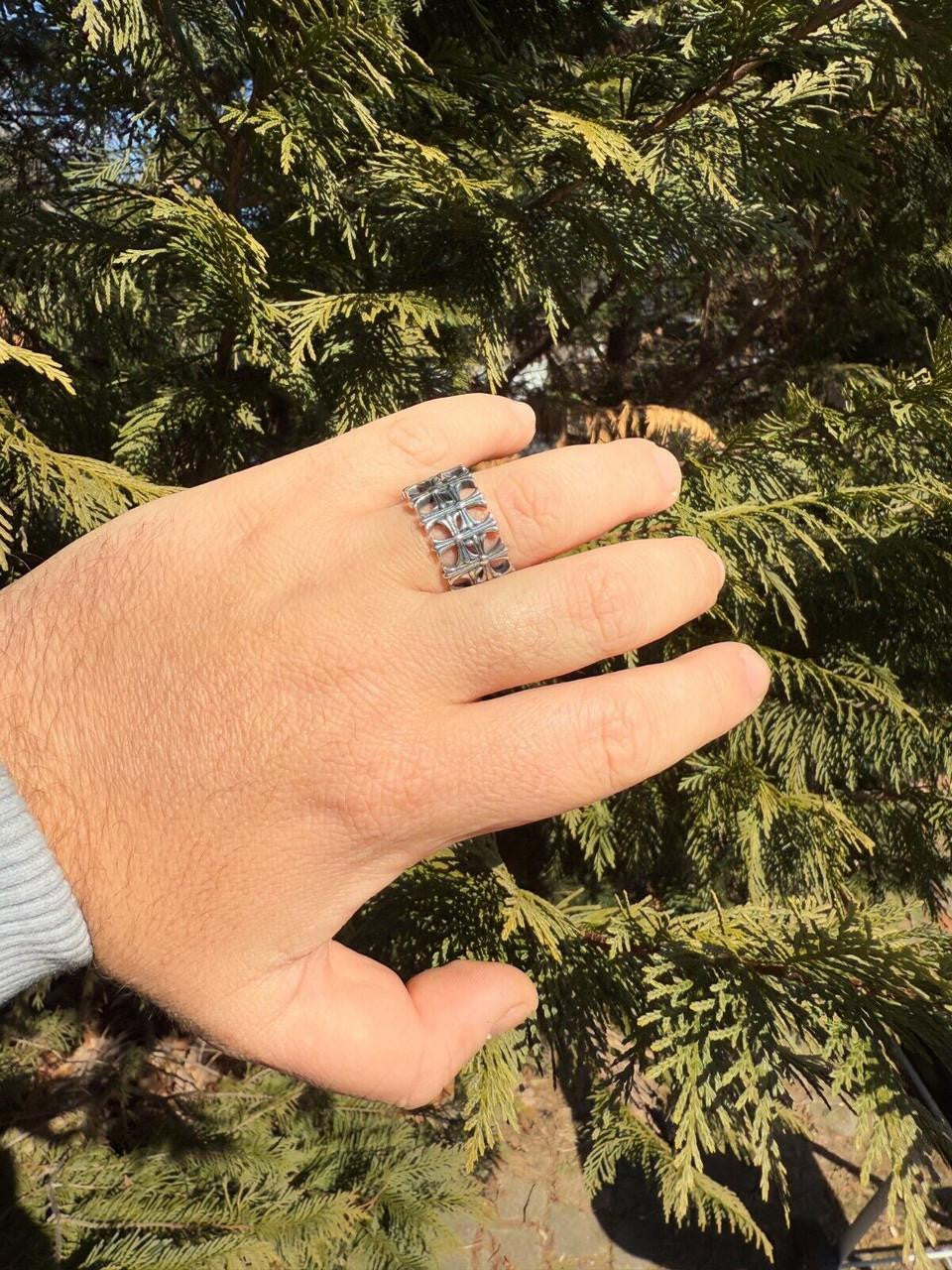 Hearts Chrome Cross Ring - 925 Silver Oxidized - Plain
