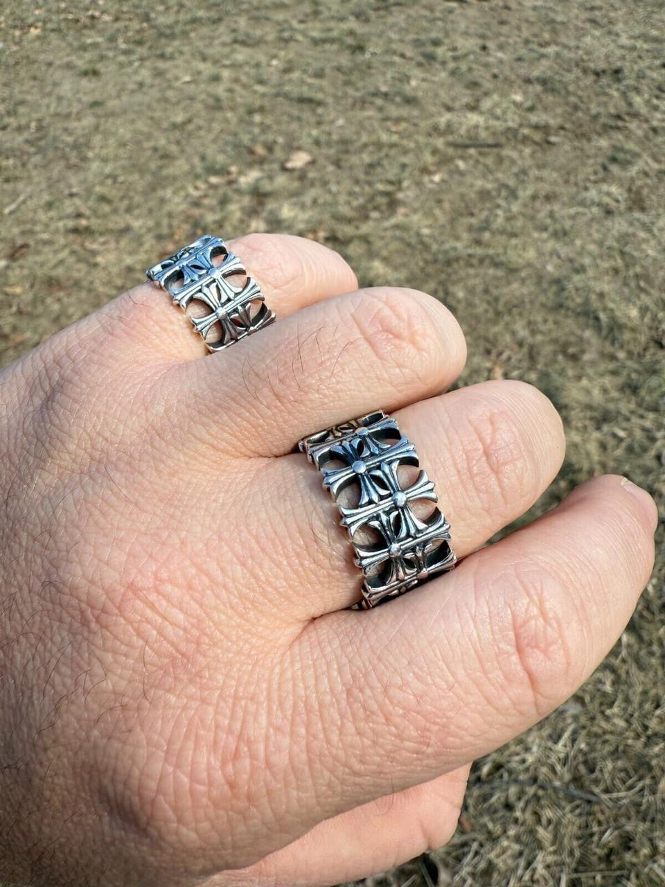 Hearts Chrome Cross Ring - 925 Silver Oxidized - Plain