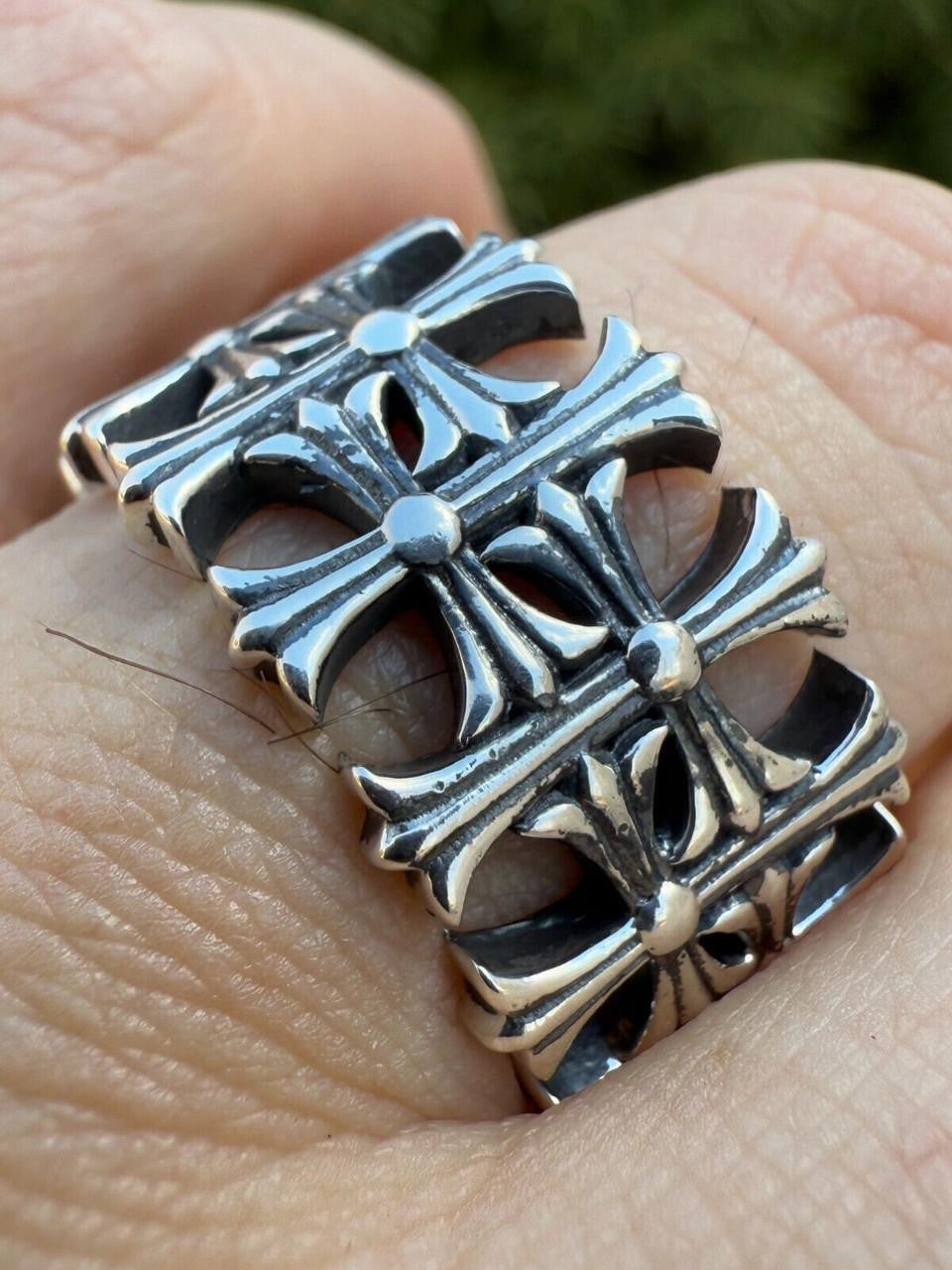 Hearts Chrome Cross Ring - 925 Silver Oxidized - Plain