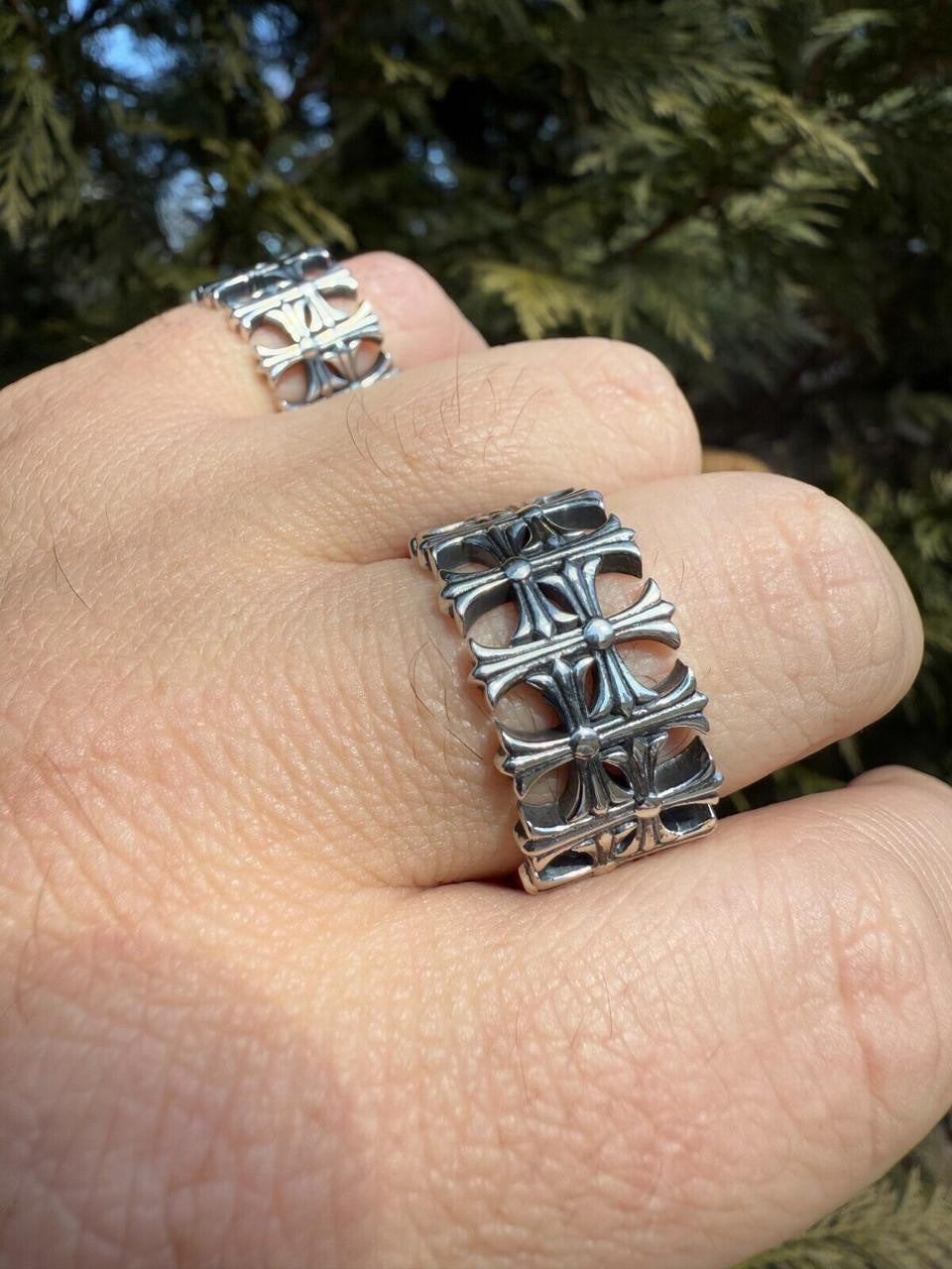 Hearts Chrome Cross Ring - 925 Silver Oxidized - Plain