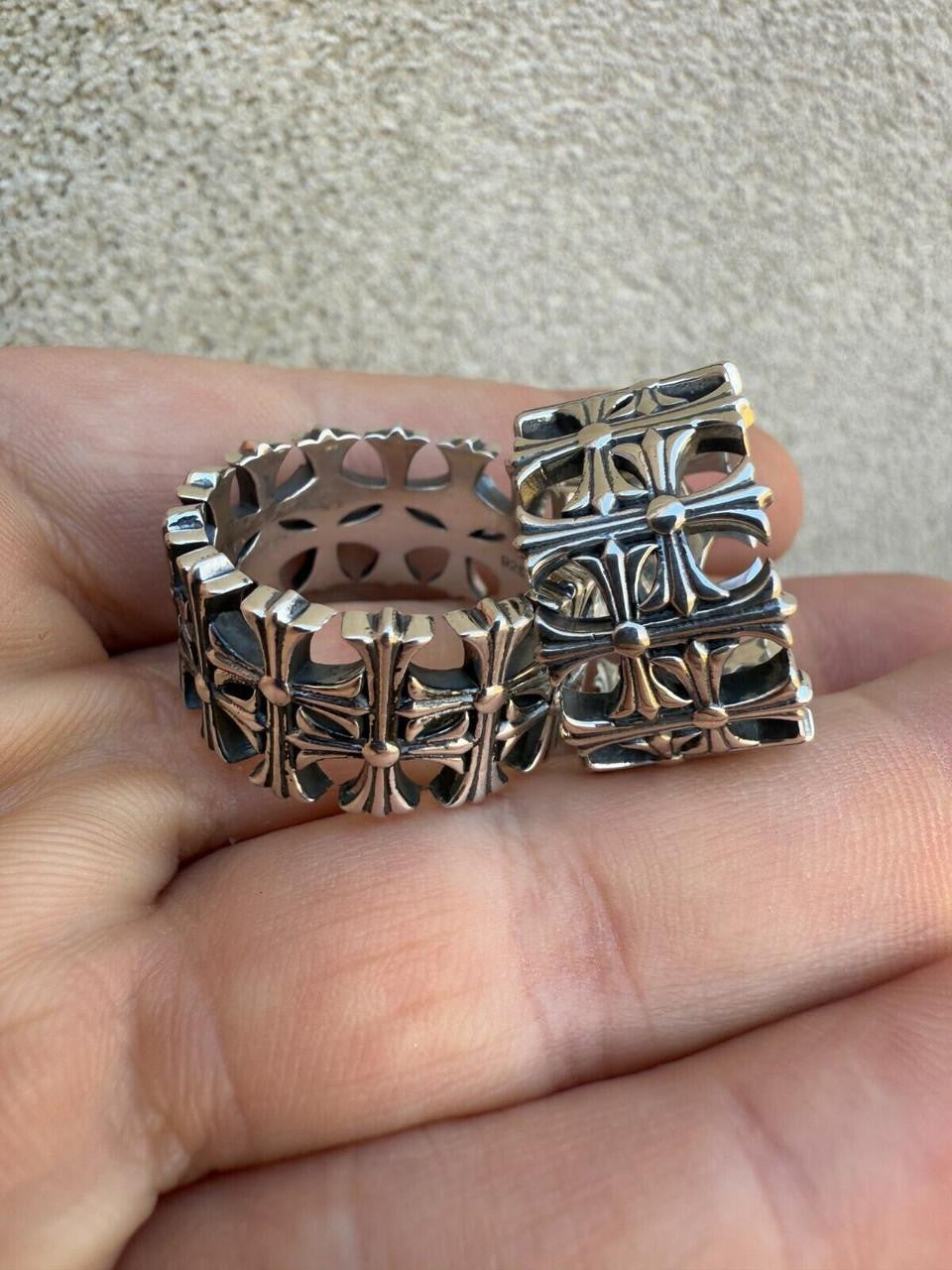 Hearts Chrome Cross Ring - 925 Silver Oxidized - Plain