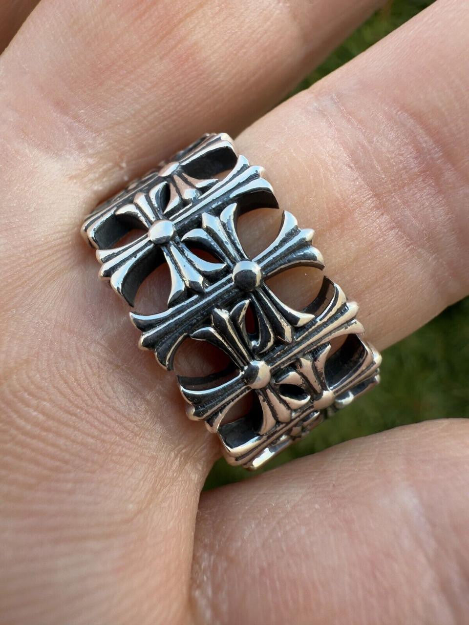 Hearts Chrome Cross Ring - 925 Silver Oxidized - Plain