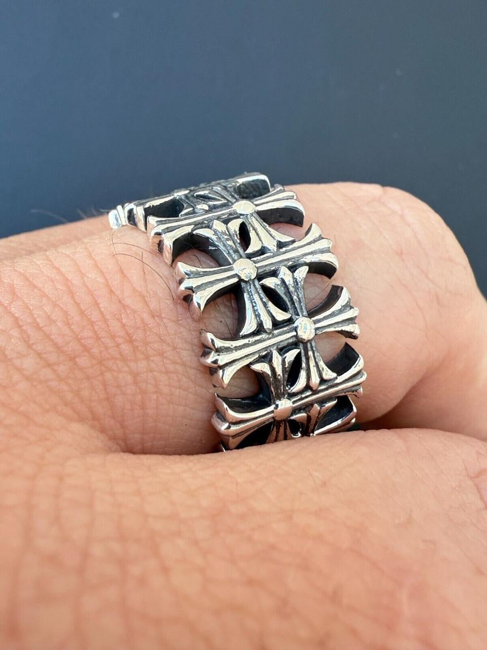 Hearts Chrome Cross Ring - 925 Silver Oxidized - Plain